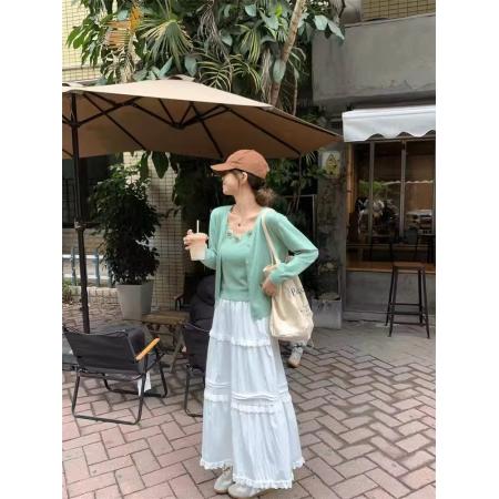 FA40548# 韩版高级感圆领春秋季吊带慵懒风两件套毛衣上衣女潮 服裝批發女裝批發服飾貨源