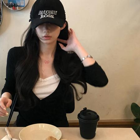 FA40563# 人棉黑色V领假两件天丝t恤女早秋显瘦内搭打底上衣 服裝批發女裝批發服飾貨源