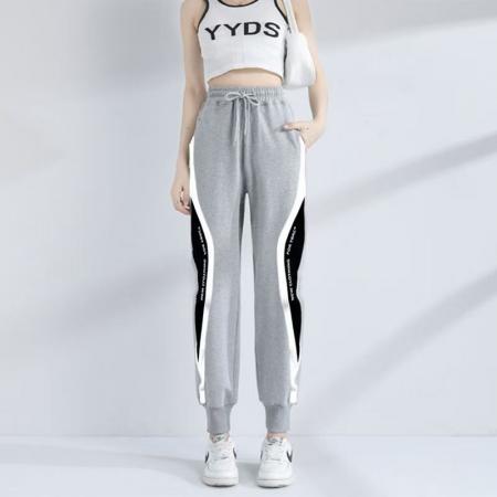 YF5865# 港味秋冬运动裤 学院风松紧腰绑带拼色卫衣裤 服裝批發女裝批發服飾貨源
