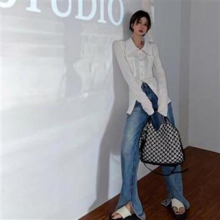 YF5878# 图片色春秋时尚长袖POLO领排扣双口袋设计中长款修腰上衣 服裝批發女裝批發服飾貨源