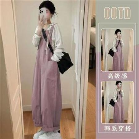 YF5909# 图片色时尚吊带系扣口袋直筒休闲慵懒风小清新背带连体裤 服裝批發女裝批發服飾貨源