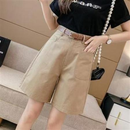 YF5908# 纯棉好质品系扣高腰A字插口袋阔腿休闲西裤  夏季五分裤 服裝批發女裝批發服飾貨源