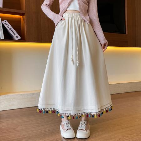 FA40579# 洗水棉流苏半身裙女森系甜美垂感软糯直筒小个子休闲百搭长裙 服裝批發女裝批發服飾貨源
