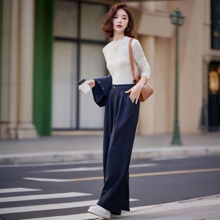 FA40592# 休闲时尚牛仔套装女秋季爆款长袖气质收腰显瘦阔腿裤三件套潮 服裝批發女裝批發服飾貨源