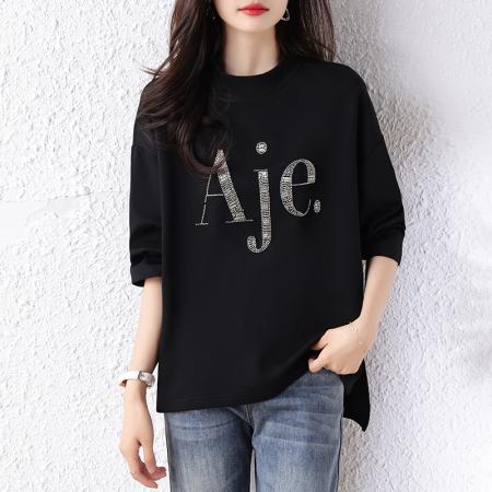 FA40594# 秋装新款时尚气质大码女装T恤显瘦遮肉减龄胖妹妹上衣 服裝批發女裝批發服飾貨源