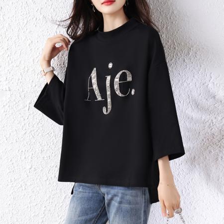 FA40594# 秋装新款时尚气质大码女装T恤显瘦遮肉减龄胖妹妹上衣 服裝批發女裝批發服飾貨源