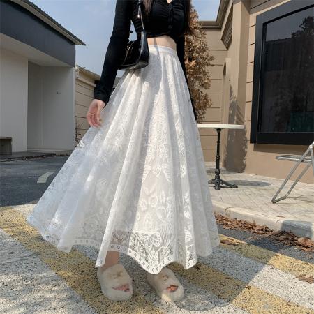 FA40610# 模特仙女风蕾丝半身裙叠穿内搭半身裙淑女A字裙蕾丝裙 服裝批發女裝批發服飾貨源