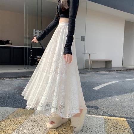 FA40610# 模特仙女风蕾丝半身裙叠穿内搭半身裙淑女A字裙蕾丝裙 服裝批發女裝批發服飾貨源