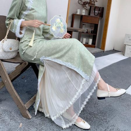 FA40613# 模特秋冬仙女蕾丝花边拼接网纱半身裙百褶网纱内搭半身裙 服裝批發女裝批發服飾貨源