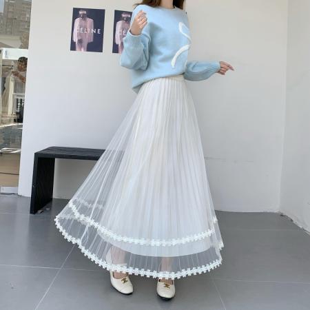 FA40613# 模特秋冬仙女蕾丝花边拼接网纱半身裙百褶网纱内搭半身裙 服裝批發女裝批發服飾貨源