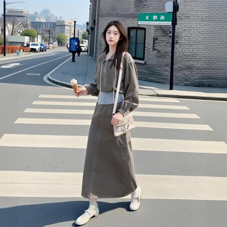 FA40621# ins时尚休闲韩系慵懒风假两件撞色立领套装裙女装新款秋 服裝批發女裝批發服飾貨源