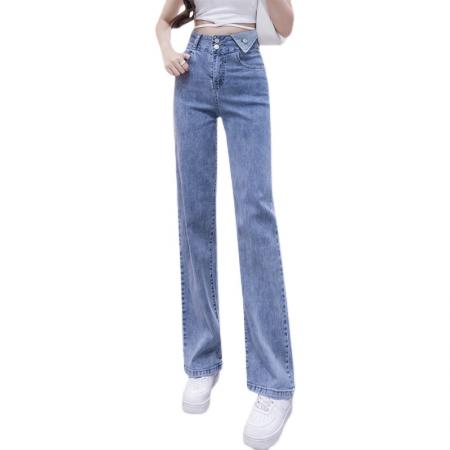 FA40634# 高腰浅色牛仔阔腿裤女夏季韩版宽松弹力ins百搭拖地长裤 服裝批發女裝批發服飾貨源