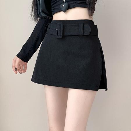 FA40638# 秋冬新款侧边拉链开叉裙裤宽腰带短裙 服裝批發女裝批發服飾貨源