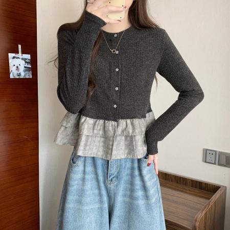 FA40661# 大码秋季新款设计感复古撞色气质长袖衬衣打底上衣 服裝批發女裝批發服飾貨源