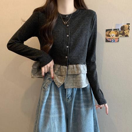 FA40661# 大码秋季新款设计感复古撞色气质长袖衬衣打底上衣 服裝批發女裝批發服飾貨源