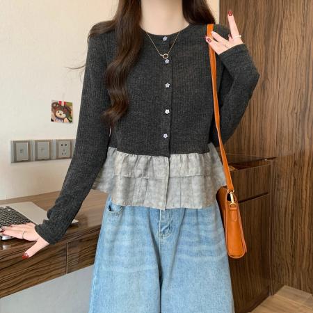 FA40661# 大码秋季新款设计感复古撞色气质长袖衬衣打底上衣 服裝批發女裝批發服飾貨源