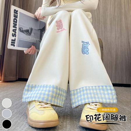 FA40665# 秋冬新款慵懒风卡通印花阔腿长裤女休闲显瘦百搭运动卫裤 服裝批發女裝批發服飾貨源