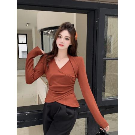 FA40701# 时尚小众设计感去秋交叠显瘦针织上衣 服裝批發女裝批發服飾貨源