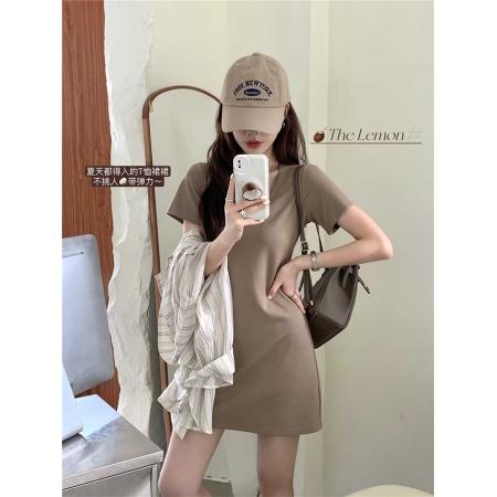 FA40715# 韩系简约修身显瘦T恤连衣裙女夏季新品小个子纯色百搭短裙潮 服裝批發女裝批發服飾貨源