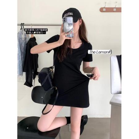 FA40715# 韩系简约修身显瘦T恤连衣裙女夏季新品小个子纯色百搭短裙潮 服裝批發女裝批發服飾貨源