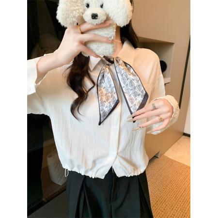 FA40720# 秋季新款韩版宽松领带短款长袖衬衫女设计感通勤简约 服裝批發女裝批發服飾貨源