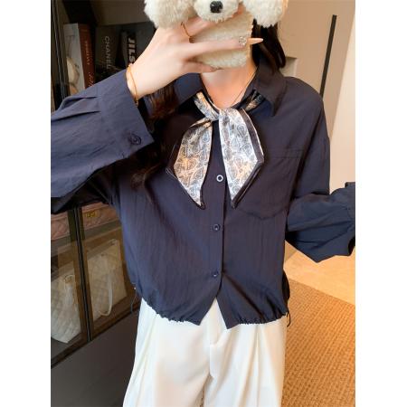 FA40720# 秋季新款韩版宽松领带短款长袖衬衫女设计感通勤简约 服裝批發女裝批發服飾貨源