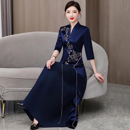 FA40724# 新款气质婚宴礼服秋季高级旗袍喜高贵日常可穿连衣裙 服裝批發女裝批發服飾貨源