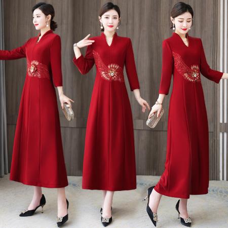 FA40727# 婚礼礼服旗袍改良版女红色连衣裙气质高贵喜婚宴装 服裝批發女裝批發服飾貨源