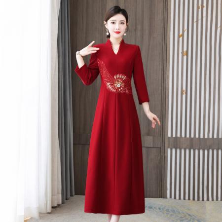 FA40727# 婚礼礼服旗袍改良版女红色连衣裙气质高贵喜婚宴装 服裝批發女裝批發服飾貨源