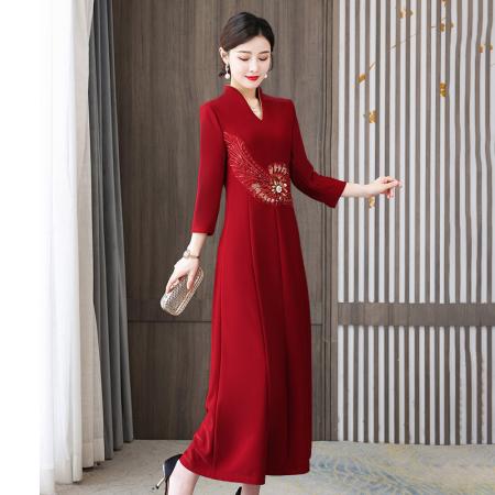 FA40727# 婚礼礼服旗袍改良版女红色连衣裙气质高贵喜婚宴装 服裝批發女裝批發服飾貨源