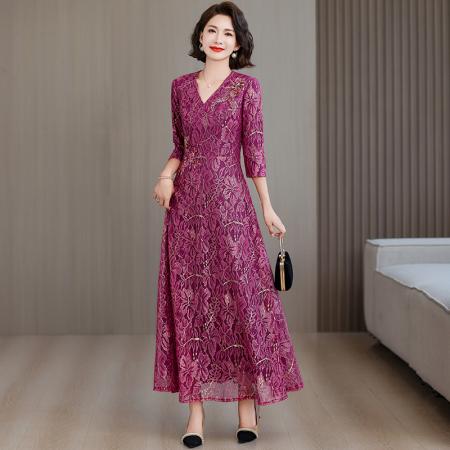 FA40728# 婚宴礼服高贵年轻玫红色秋装新款喜喜服结婚连衣裙 服裝批發女裝批發服飾貨源