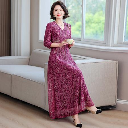 FA40728# 婚宴礼服高贵年轻玫红色秋装新款喜喜服结婚连衣裙 服裝批發女裝批發服飾貨源