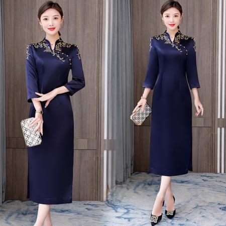 FA40731# 旗袍高端喜婚宴装高档大气结婚母亲婚礼礼服春季款 服裝批發女裝批發服飾貨源