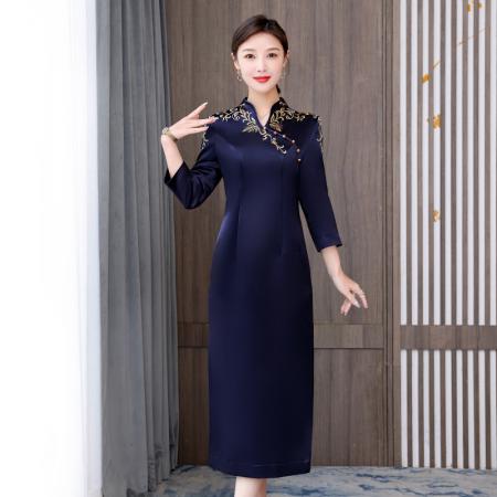 FA40731# 旗袍高端喜婚宴装高档大气结婚母亲婚礼礼服春季款 服裝批發女裝批發服飾貨源