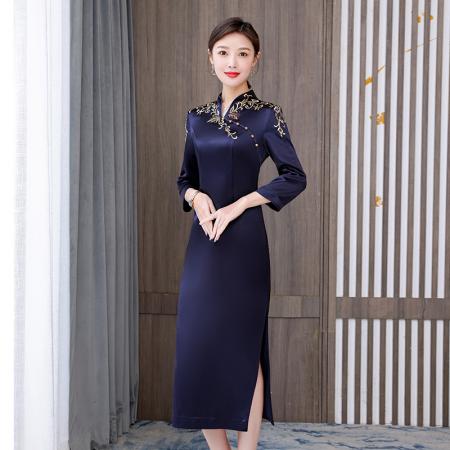 FA40731# 旗袍高端喜婚宴装高档大气结婚母亲婚礼礼服春季款 服裝批發女裝批發服飾貨源