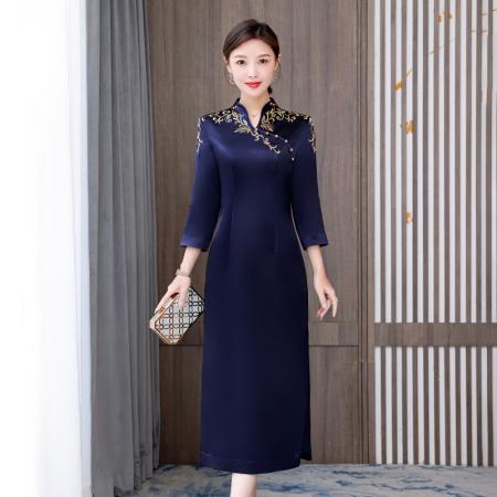 FA40731# 旗袍高端喜婚宴装高档大气结婚母亲婚礼礼服春季款 服裝批發女裝批發服飾貨源