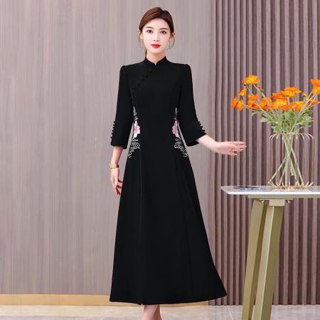 FA40732# 中式斜襟刺绣国风茶服连衣裙款婚宴装高级感喜装 服裝批發女裝批發服飾貨源