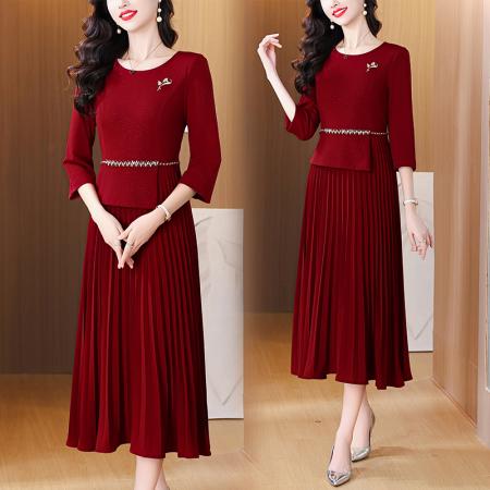 FA40738# 婚宴礼服年轻高贵参加婚礼连衣裙秋冬喜喜服结婚长袖大气 服裝批發女裝批發服飾貨源