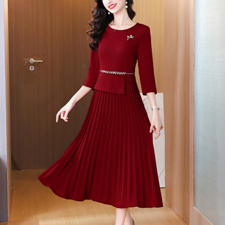 FA40738# 婚宴礼服年轻高贵参加婚礼连衣裙秋冬喜喜服结婚长袖大气 服裝批發女裝批發服飾貨源