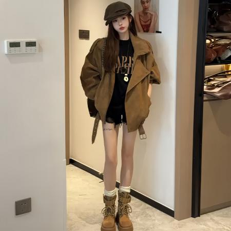FA40759# 韩版潮流美拉德风夹克外套女秋季新款宽松舒适遮肉上衣 服裝批發女裝批發服飾貨源