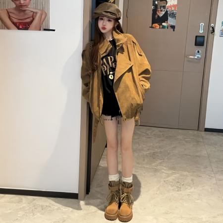 FA40759# 韩版潮流美拉德风夹克外套女秋季新款宽松舒适遮肉上衣 服裝批發女裝批發服飾貨源