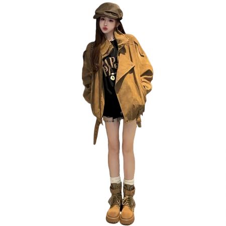 FA40759# 韩版潮流美拉德风夹克外套女秋季新款宽松舒适遮肉上衣 服裝批發女裝批發服飾貨源