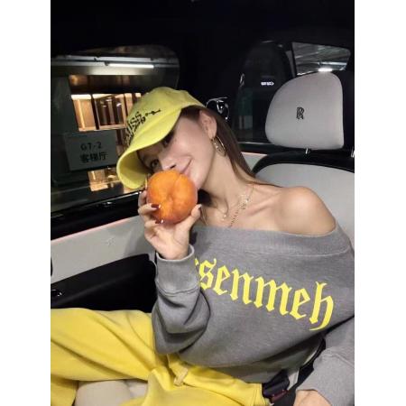 FA40762# 李婉君四穿上衣秋季韩版时尚印花一字肩斜肩卫衣+裤子 服裝批發女裝批發服飾貨源