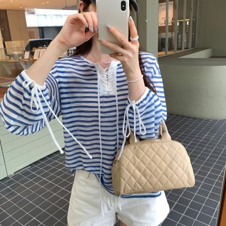 FA40772# 图高级感抽绳系带条纹长袖针织衫女新款宽松显瘦气质上衣 服裝批發女裝批發服飾貨源