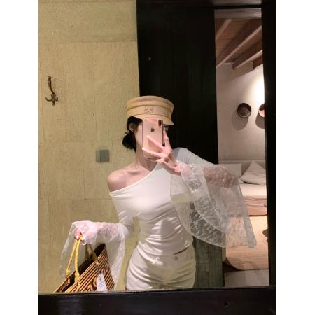 FA40779# 秋季纯欲性感辣妹风袖子蕾丝扇形喇叭袖修身显瘦上衣 服裝批發女裝批發服飾貨源