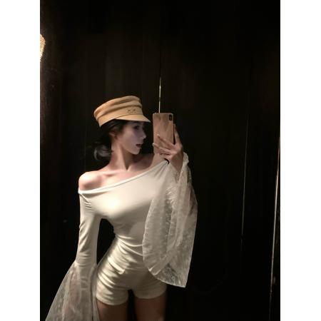 FA40779# 秋季纯欲性感辣妹风袖子蕾丝扇形喇叭袖修身显瘦上衣 服裝批發女裝批發服飾貨源