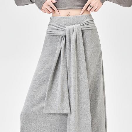 FA40796# 设计感假两件针织半身裙女秋季新款垂坠感绑带腰直筒包臀A字长裙 服裝批發女裝批發服飾貨源