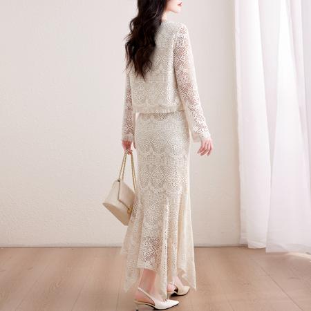 FA40799# 小香风蕾丝套装女春秋新款上衣加高腰长裙子两件套 服裝批發女裝批發服飾貨源