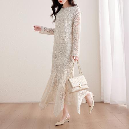 FA40799# 小香风蕾丝套装女春秋新款上衣加高腰长裙子两件套 服裝批發女裝批發服飾貨源