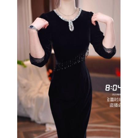 FA40804# 秋季新款收腰显瘦洋气减龄轻奢女人味黑色连衣裙 服裝批發女裝批發服飾貨源
